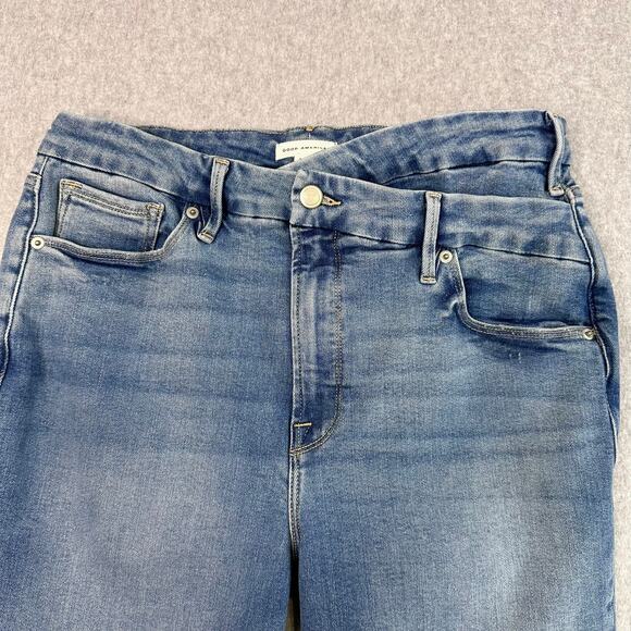 Good American jeans Blue Indigo Womens 14/32 Crossover Waistband Slim Straight - Picture 3 of 10